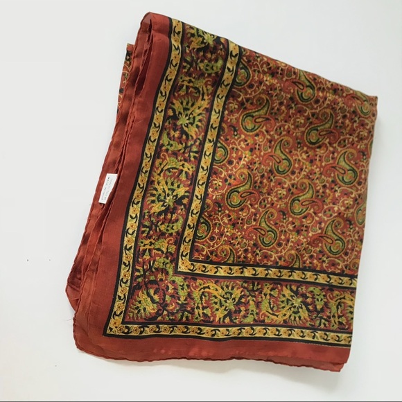 Paisley scarf head Silk Brown Yellow MCM - Picture 5 of 6
